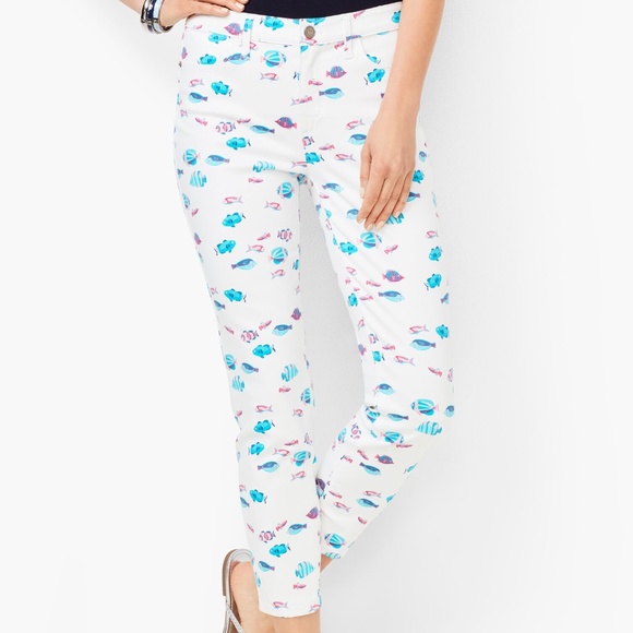 Talbots Denim - NWT Talbots High Waist Jegging Crop Pants Jeans Fish Print Size 10P 10 Petite